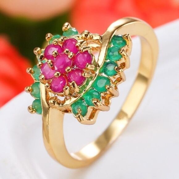 🔅🆕🔅 ✨BoHo Elegant Pink Green Dinner Cocktail ring 🍸✨ - Picture 4 of 9